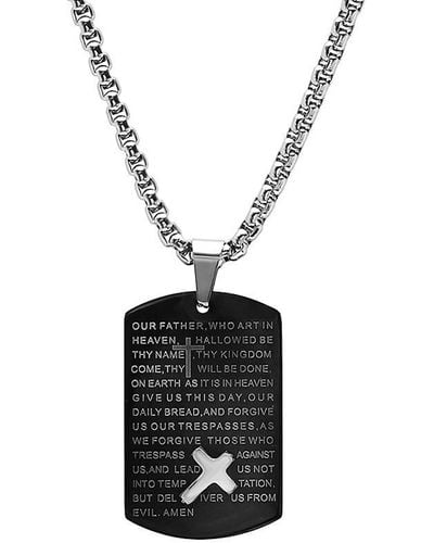 Anthony Jacobs Stainless Steel Our Father Prayer Dog Tag Pendant Necklace - White