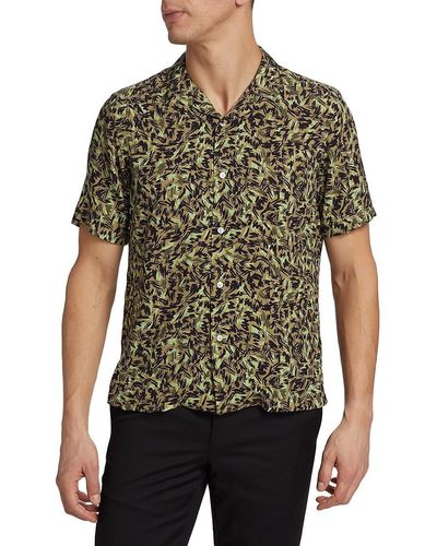 Saks Fifth Avenue Saks Fifth Avenue Slim Fit Abstract Leaf Camp Shirt - Green