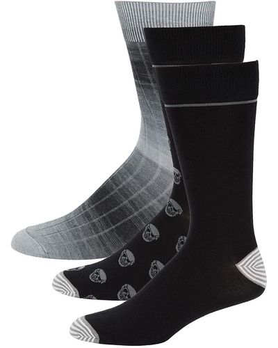 Robert Graham 3-Pack Assorted Skull Dress Socks - Black