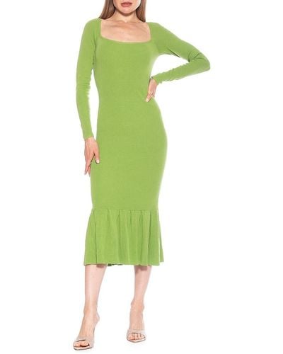 Alexia Admor Reese Long Sleeve Ribbed Midi Dress - Green