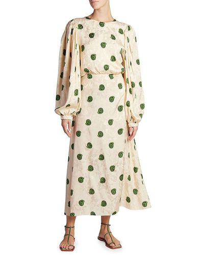Johanna Ortiz Linda Printed Twisted Midi Dress - Natural