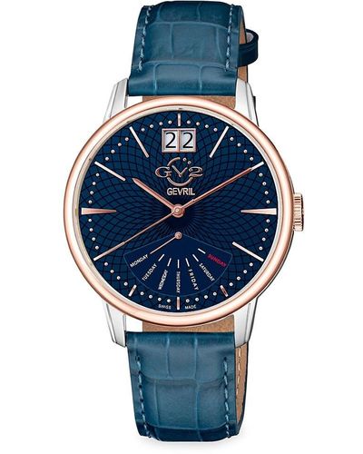 Gv2 Rovescio 42Mm Stainless Steel & Croc Embossed Leather Strap Watch - Blue