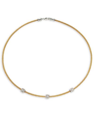 Alor Two Tone 18k White Gold, Stainless Steel & 0.14 Tcw Diamond Station Necklace