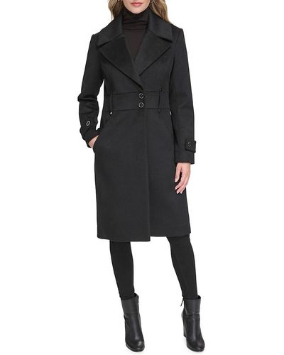 Kenneth Cole Solid Wool Blend Trench Coat - Black