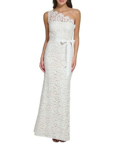 Eliza J One Shoulder Lace Gown - White