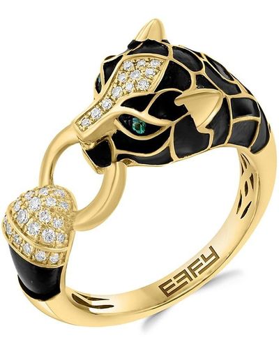 Effy 14K, Diamond, Enamel & Emerald Ring - Metallic