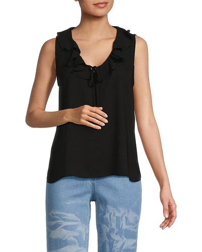 Carmen Marc Valvo Ruffle Sleeveless Top - Black