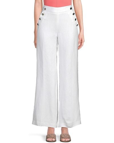 Karl Lagerfeld Button Detail Linen Blend Pants - White