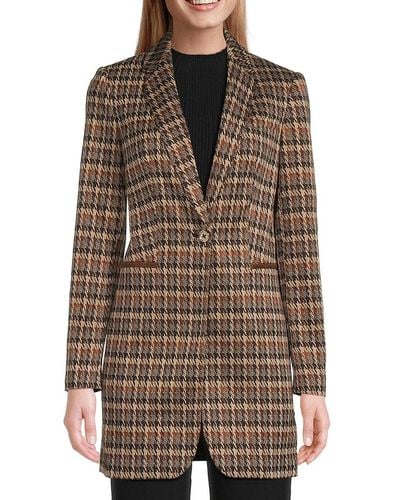 Tommy Hilfiger Houndstooth Print Longline Blazer - Brown