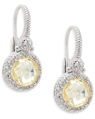 Judith Ripka Rhodium Plated Sterling Silver & White Topaz & Canary Cubic Zirconia Drop Earrings