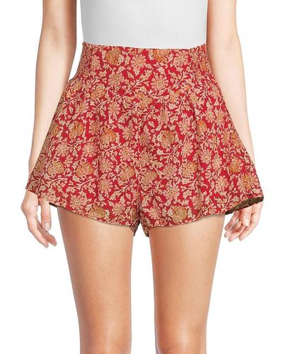 Free People Say It's So Short Floral Shorts - Red