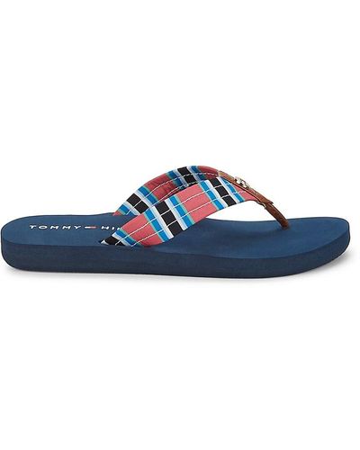 Tommy Hilfiger Striped Thong-toe Flip Flops - Blue