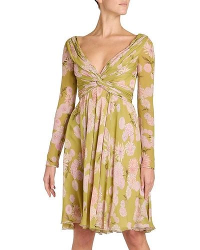 Giambattista Valli Floral Twisted Silk Dress - Yellow