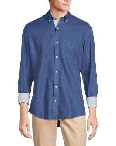 Tailorbyrd Linen Blend Contrast Sport Shirt - Blue