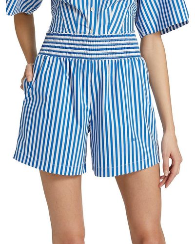 FRAME Cotton High-waisted Boxer Shorts - Blue