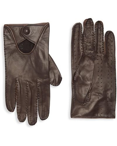Portolano Button-Cuff Leather Gloves - Multicolor