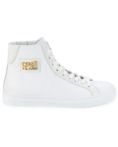 Class Roberto Cavalli High Top Leather Sneakers - White