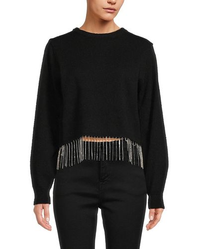 Lea & Viola Embellished Fringed Sweater - Black
