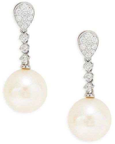 Saks Fifth Avenue 14k White Gold, 9mm Round Freshwater Pearl & Lab Grown Diamond Drop Earrings