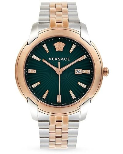 Versace V-urban 42mm Two Tone Stainless Steel & 0.03 Tcw Diamond Bracelet Watch - Green