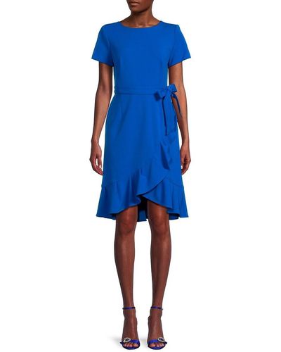 Calvin Klein Flounce Hem Belted Dress - Blue