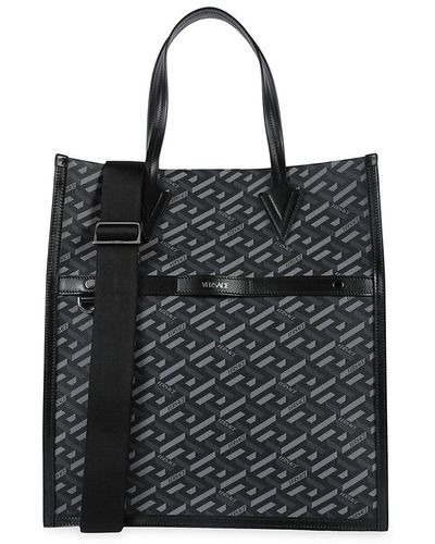 Versace Greca Signature Monogram Tote Bag - Black