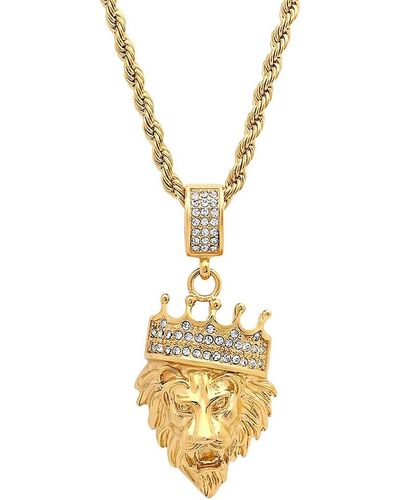 Anthony Jacobs 18k Goldplated Necklace With Simulated Diamond Lion Pendant - Metallic