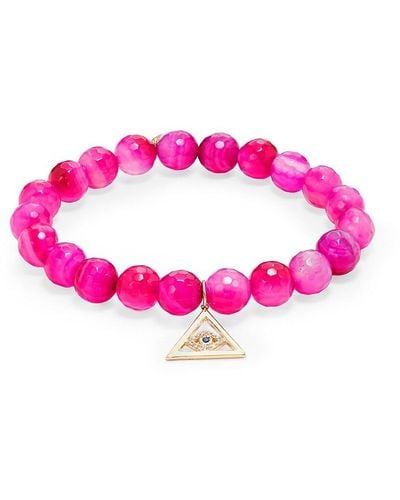 Sydney Evan 14k Yellow Gold, Agate Beads, Blue Sapphire & Diamonds Bracelet - Pink