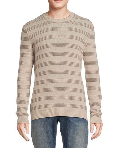Saks Fifth Avenue Striped 100% Cashmere Crewneck Sweater - Natural