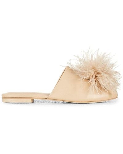 Cult Gaia Ray Feather-trimmed Leather Mules - Natural