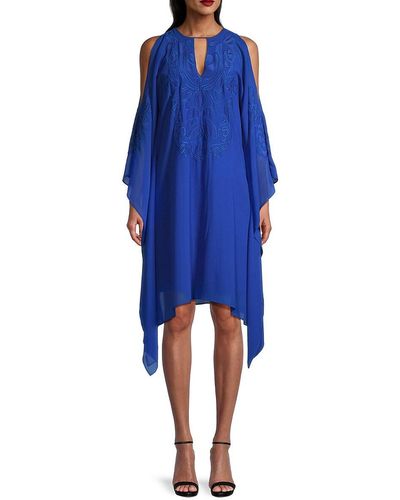 Emanuel Ungaro Michaela Embroidered Drape Midi Dress - Blue