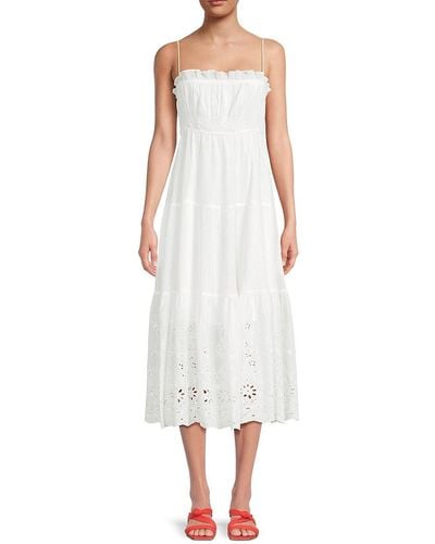 7021 Squareneck Smocked Bodice Maxi Dress - White