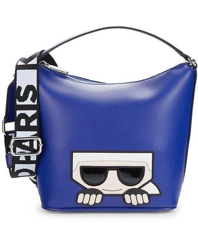 Karl Lagerfeld Maybelle Logo Leather Bucket Bag - Blue