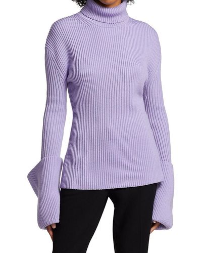 St. John Cashwool Oversized Cuff Rib-knit Sweater - Purple