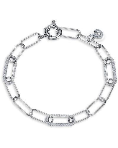 Lafonn Paperclip Platinum Plated Sterling Silver & 3.73 Tcw Simulated Diamond Link Chain Bracelet - White