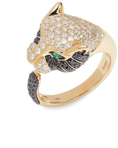 Effy 14k Yellow Gold, Diamond & Emerald Leopard Ring - Metallic