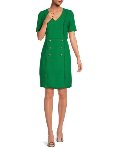 Nanette Lepore Faux Pearl Tweed Sheath Dress - Green
