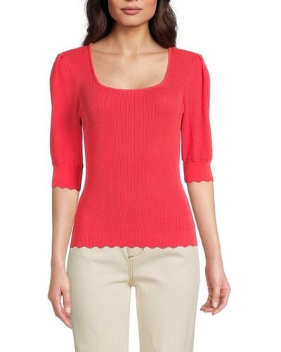 Sam Edelman Knit Scalloped Top - Red