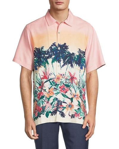 Tommy Bahama 'Palm Sunrise Floral Silk Short Sleeve Shirt - Blue