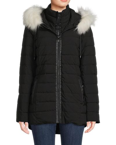 Donna Karan Faux Fur Trim Down Puffer Jacket - Black