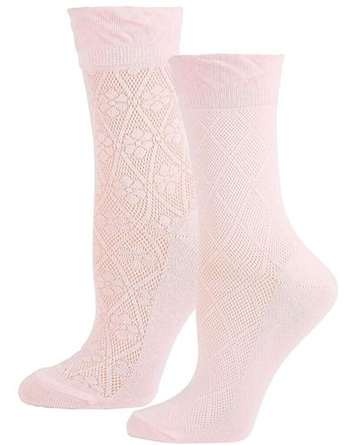 Memoi 2-Pack Flower Dazzle Ankle Socks - Pink