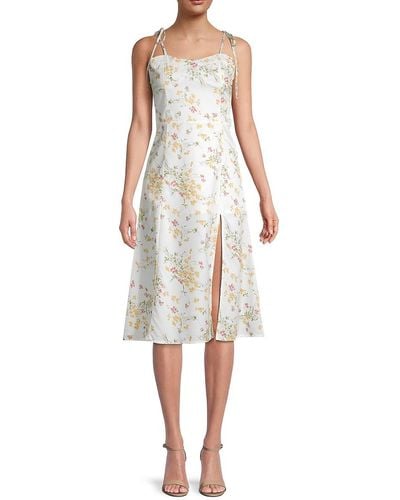 7021 Floral-print Tie-shoulder Dress - White