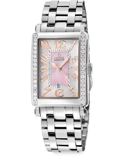 Gevril Avenue Of Americas 25mm Stainless Steel & Diamond Bracelet Watch - White