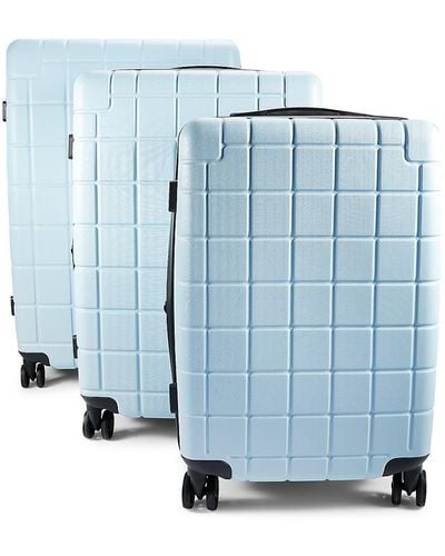 CALPAK Hardyn 3-piece Checked Textured Hardshell Spinner Suitcase Set - Blue