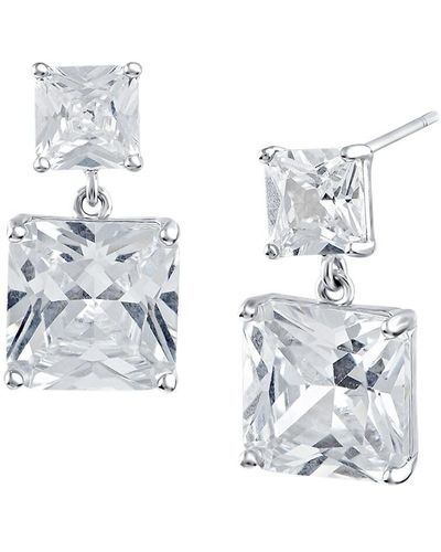 CZ by Kenneth Jay Lane Look Of Real Rhodium Plated & Cubic Zirconia Drop Earrings - Metallic