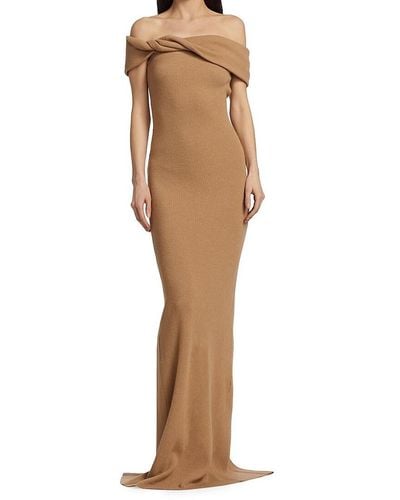 Brandon Maxwell Off Shoulder Ribbed Gown - Natural