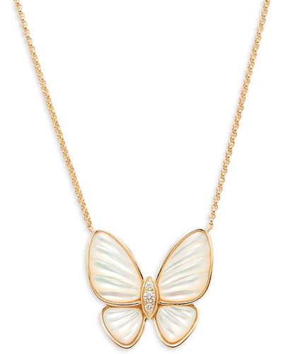 Effy 14k Yellow Gold, Mother Of Pearl & Diamond Butterfly Pendant Necklace - Metallic