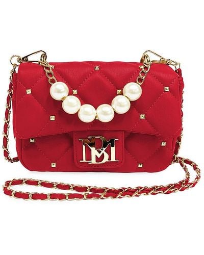 Badgley Mischka Faux Pearl-Embellished Quilted Crossbody Bag - Red