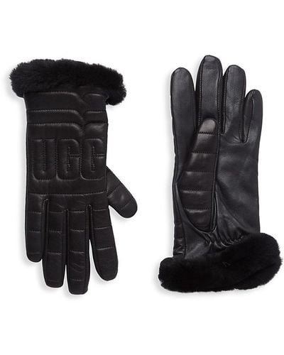 UGG Shearling Cuff Leather Gloves - Black