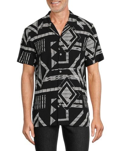 French Connection Folk Graphic Camp Shirt - Black